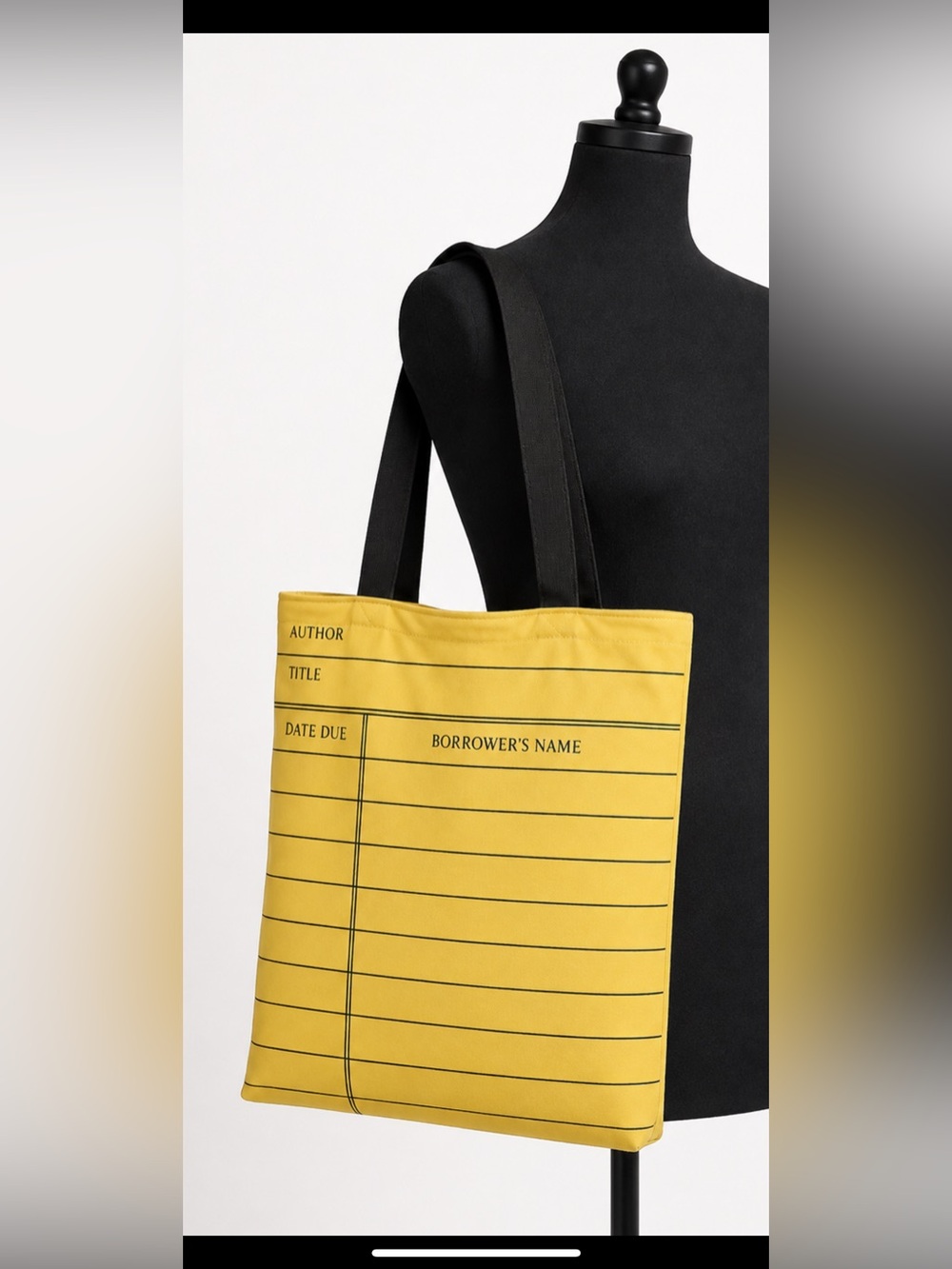 Yellow Library Card Print Tote Bag NWOT